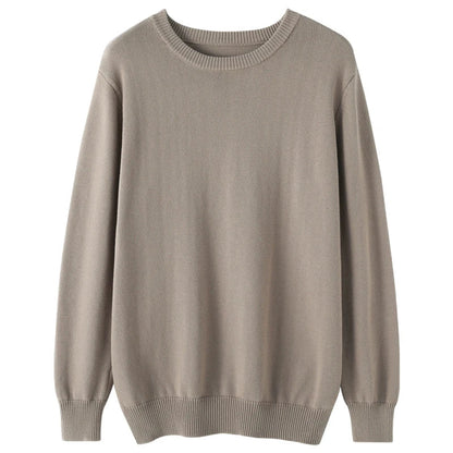 Pullover da uomo con scollo rotondo, in maglia, tinta unita, a maniche lunghe