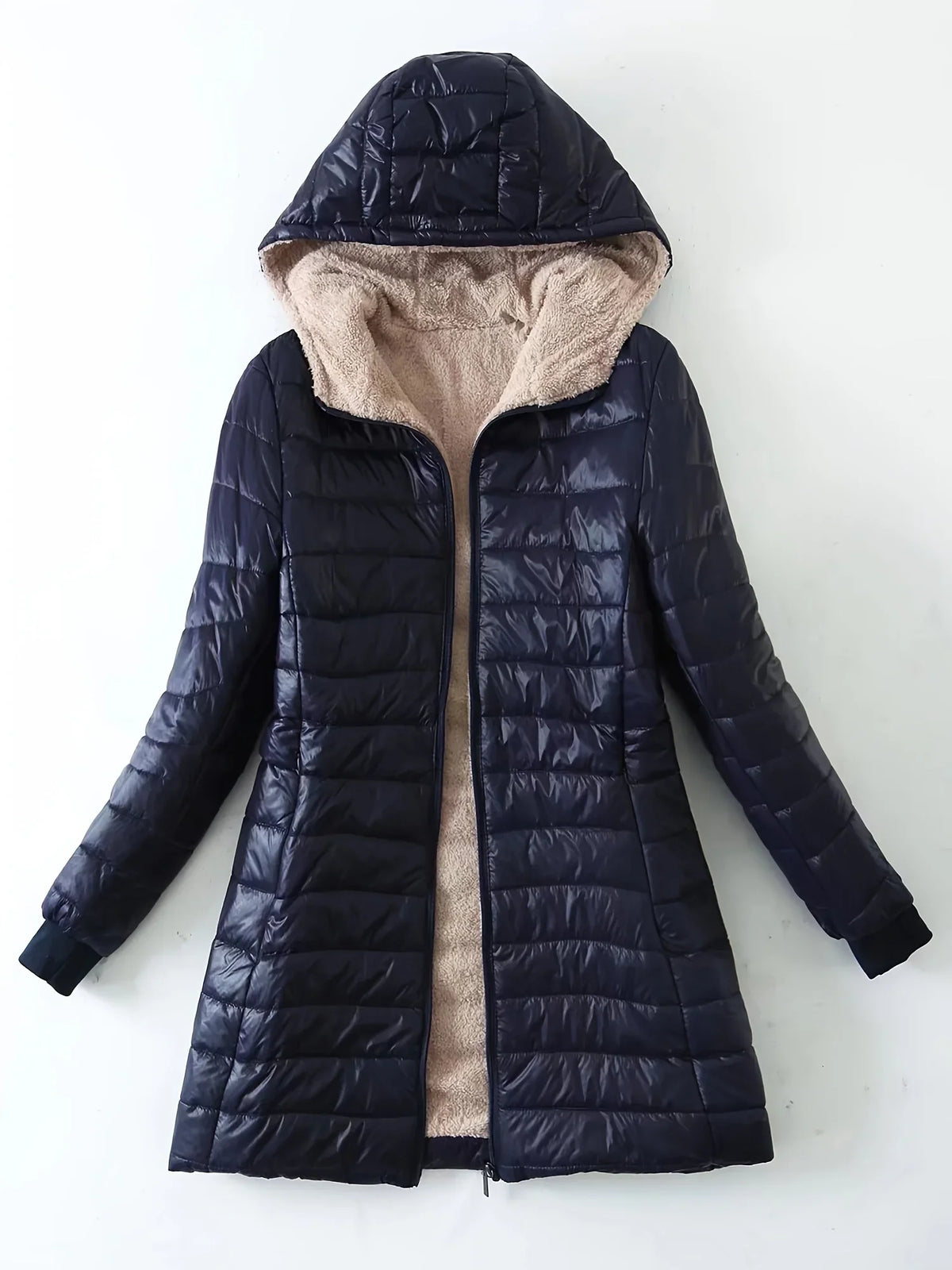 Manteau d’hiver matelassé pour femme avec capuche et doublure en peluche