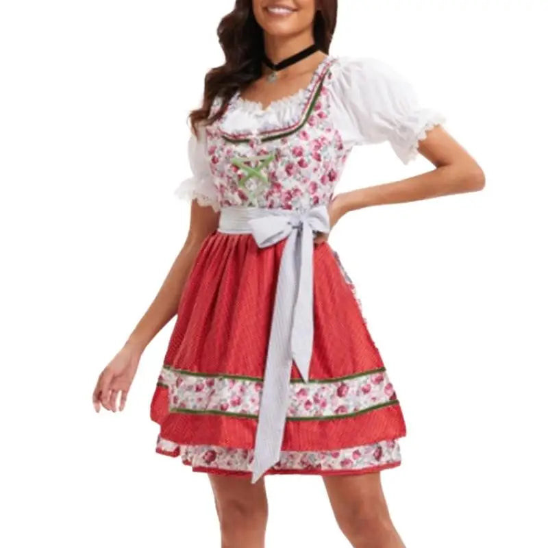 39BB ølkostyme, dirndl, kjole, bluse, forkle, tysk bayersk Oktoberfest-kostymesett