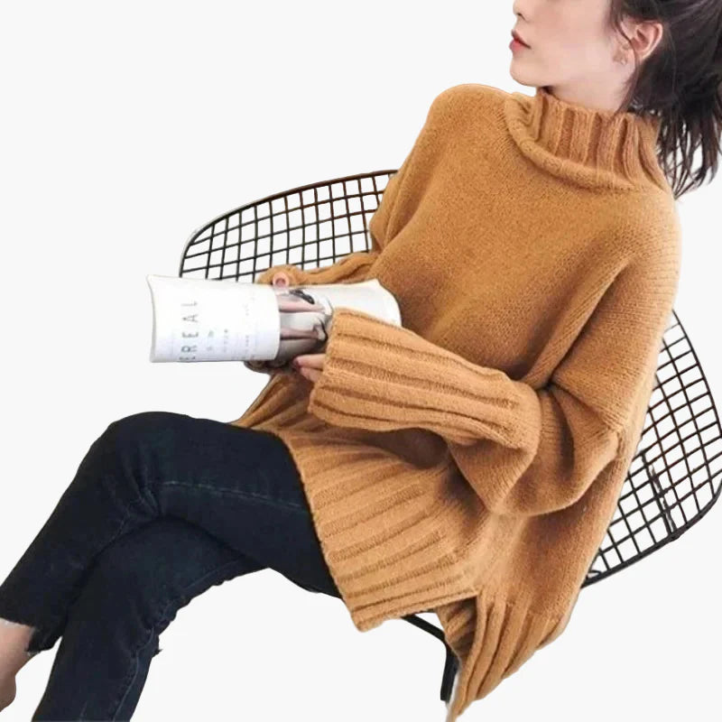 Damen Pullover im koreanischen Stil mit hohem Kragen – Bequemer, locker geschnittener Strickpullover für Herbst und Winter
