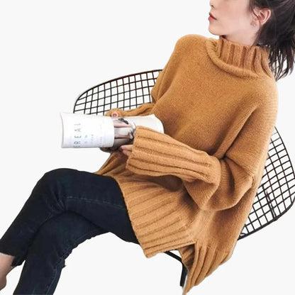 Damen Pullover im koreanischen Stil mit hohem Kragen – Bequemer, locker geschnittener Strickpullover für Herbst und Winter