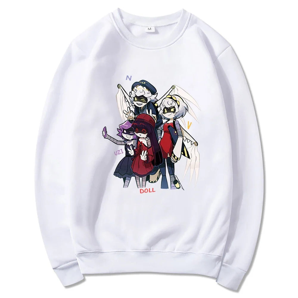 Sudadera unisex con capucha, estampado de personajes y bolsillo canguro