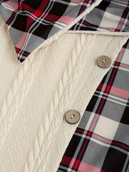 Dame hættetrøjekjole med ternet mønster og knaplukning – Moderigtig fritidskjole til efterår/vinter