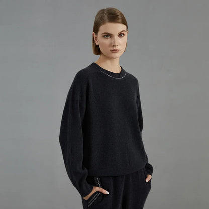 Pull pour femme à col rond, texture côtelée et couture décorative
