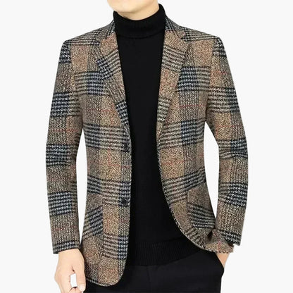 Męski blezer w kratę – elegancka marynarka biznesowa i casual dla mężczyzn ceniących styl