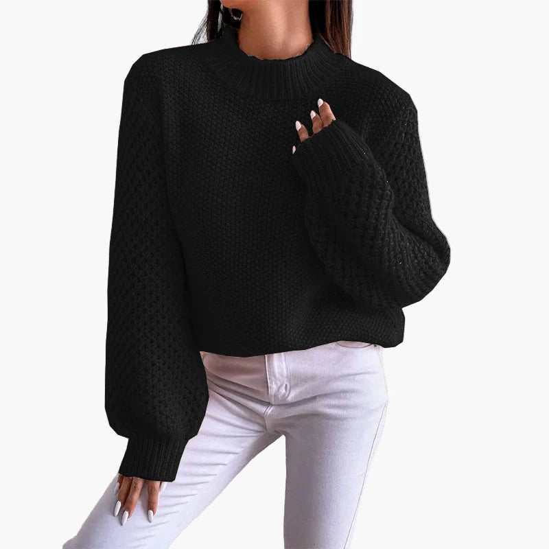 Jersey de punto para mujer con punto grueso y mangas globo – Suéter oversize a la moda para otoño e invierno