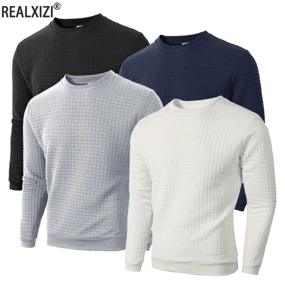 Herren Sweatshirt mit Rundhalsausschnitt und Karomuster, Langarm, gerippte Bündchen