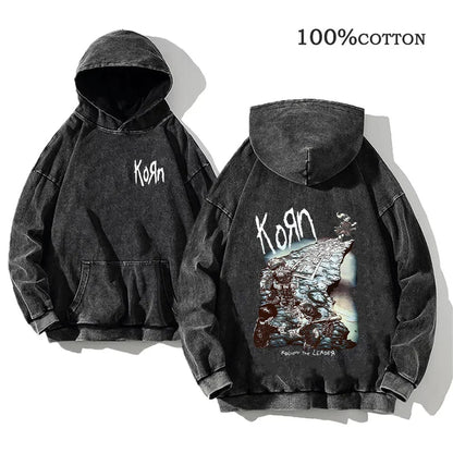 Unisex Kapuzenpullover Grau mit Band-Print & Kängurutasche