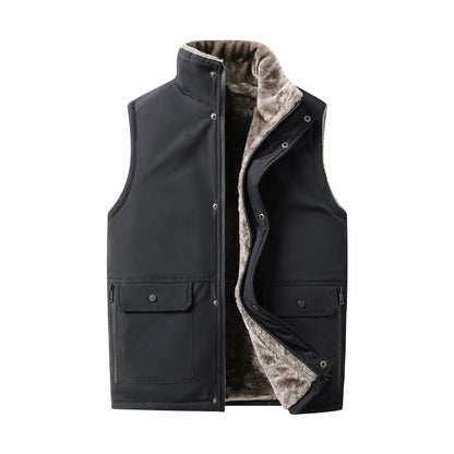 Gilet da uomo con fodera in teddy, collo alto, invernale, caldo e casual