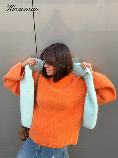 Damen Oversize Pullover Rundhals Weiches Material Mehrfarbig