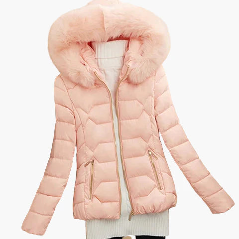Dames winter gewatteerd jack met capuchon en bontkraag – Modieuze outdoor mantel