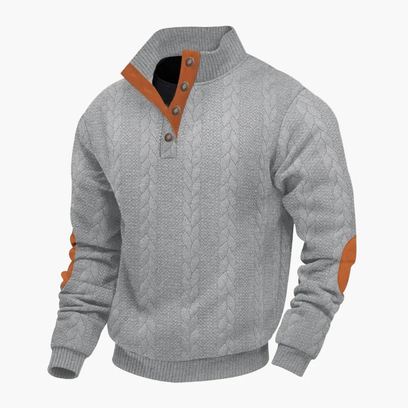 Pull en maille pour homme avec col montant et patte de boutonnage – Pull de loisirs à la mode pour l'automne et l'hiver