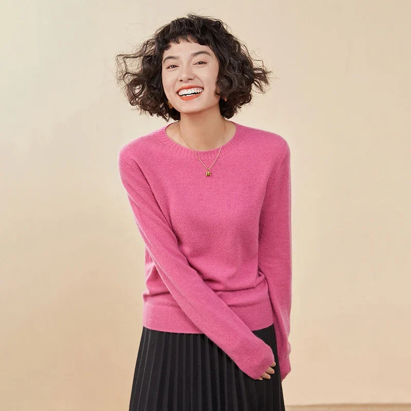 Pull femme col rond manches longues en maille
