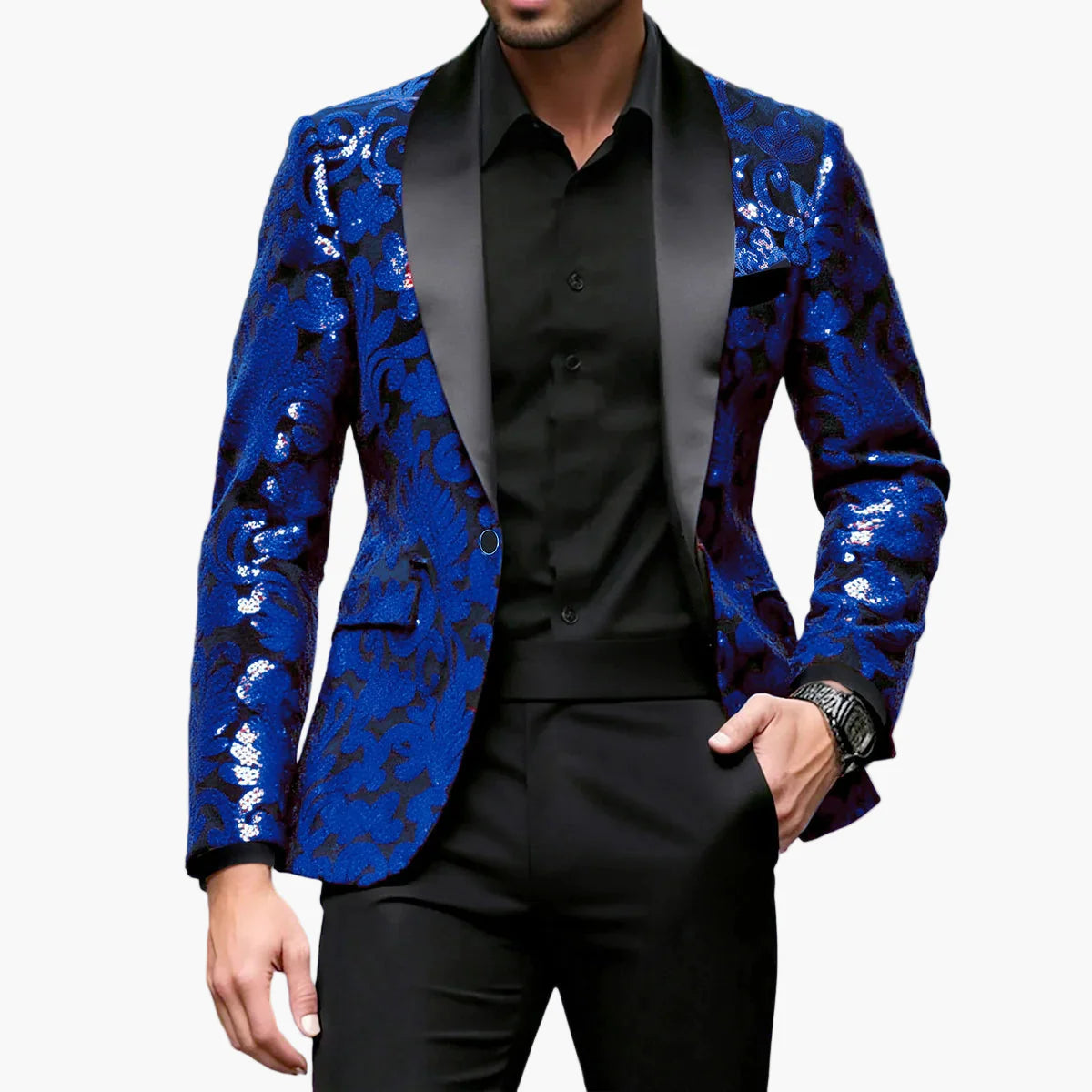 Herre Luksus Smoking Blazer med glimmer og moderne blomsterprint – Perfekt til fest og festlige lejligheder