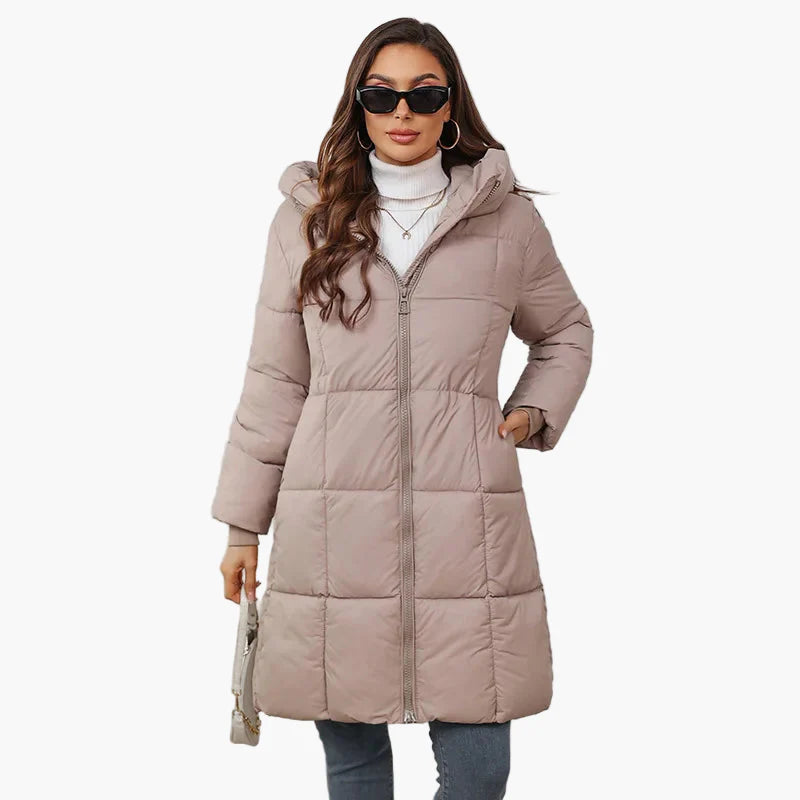 Damen Winter-Steppmantel mit Kapuze – Modischer langer Outdoor-Mantel für Alltag & Freizeit