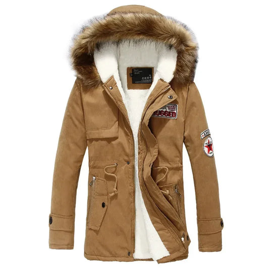 Winterparka Herren mit Kapuze und Fellimitat Warm gefütterte Jacke