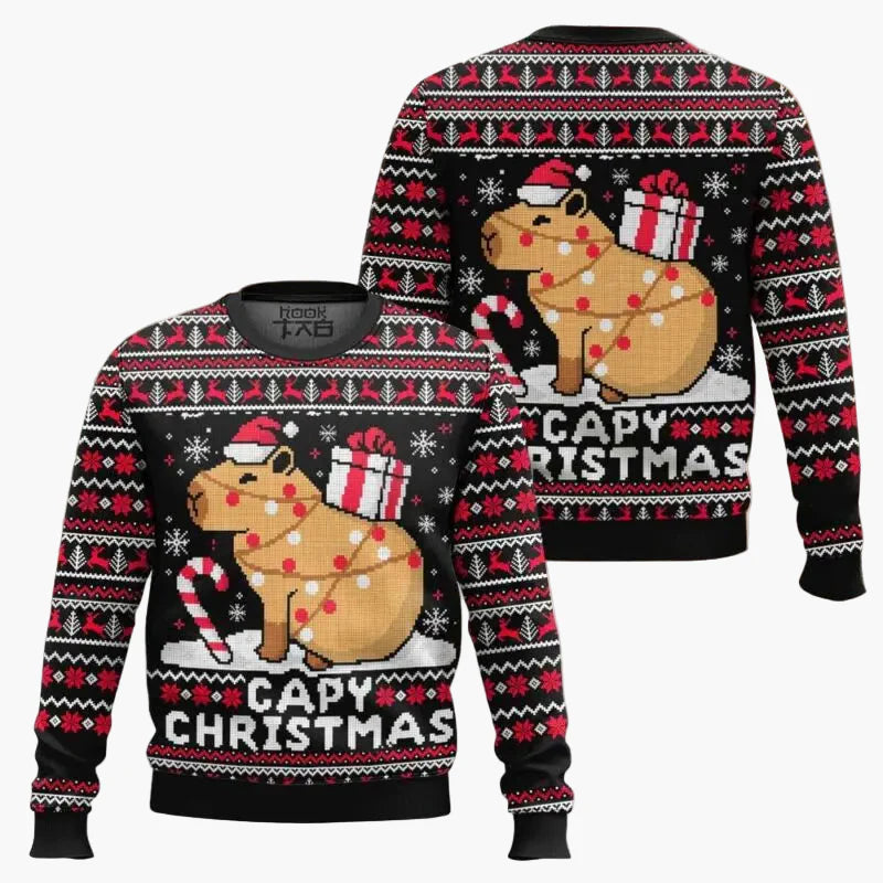 Męski świąteczny sweter z motywem kapibary – zabawny Ugly Christmas Sweater dla dorosłych
