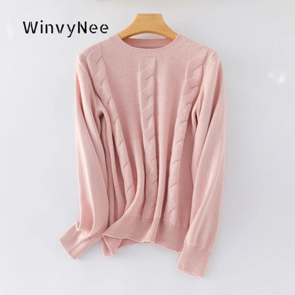 Damen Strickpullover Rundhals Zopfmuster Langarm