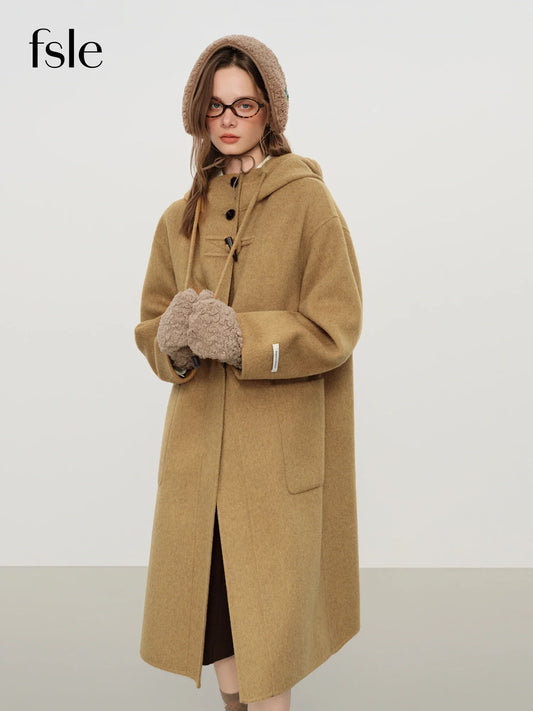Damen Dufflecoat mit Kapuze und Knebelverschluss Langärmlig