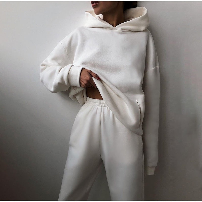 Dam Oversize Joggingset – Avslappnad Hoodie och Joggingbyxa för Fritid & Hemma