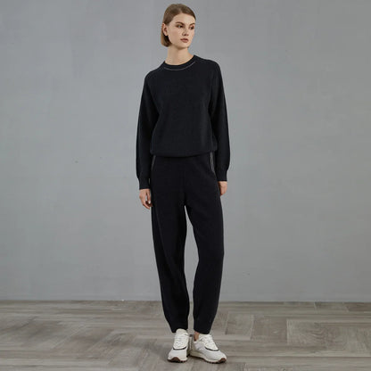 Pull pour femme à col rond, texture côtelée et couture décorative
