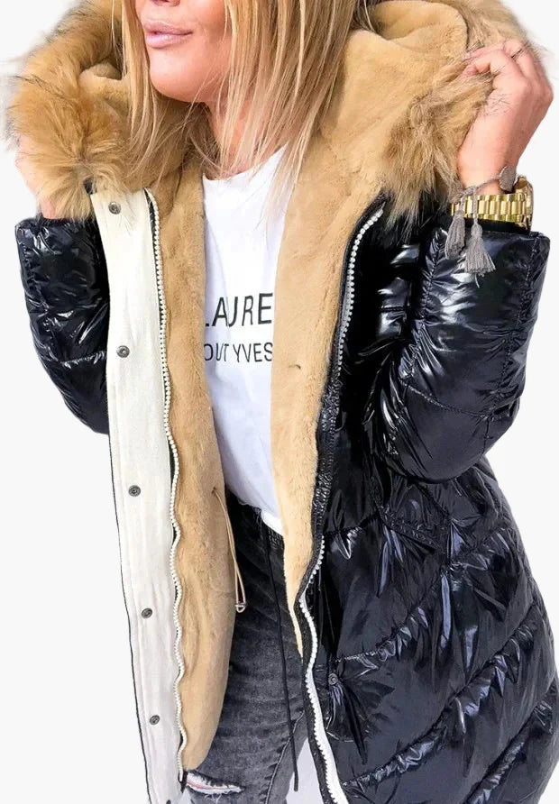 Manteau matelassé d'hiver femme à capuche avec col en fourrure – Parka épais et tendance pour quotidien et loisirs