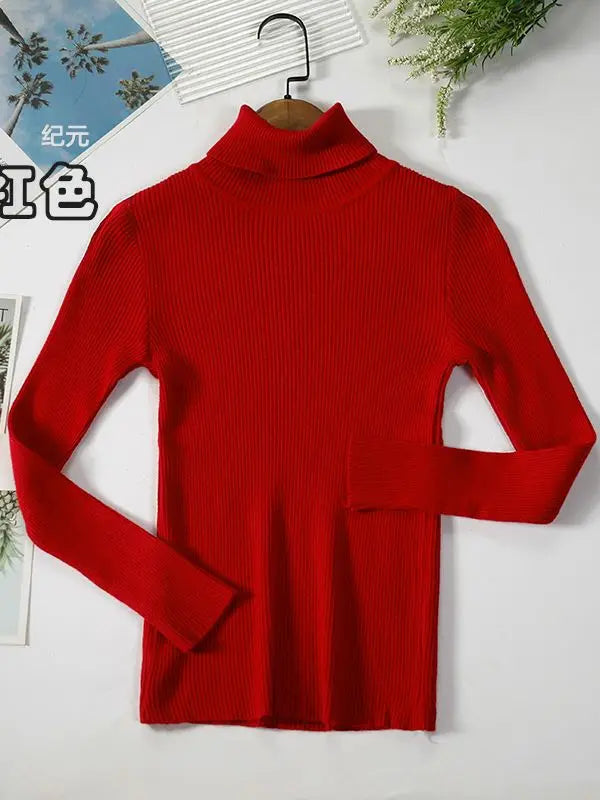 Damen Rollkragenpullover Rippstrick Langarm Eng Anliegend