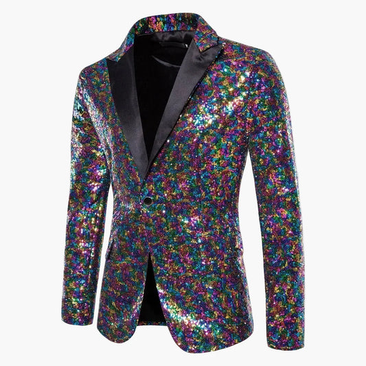 Heren Pailletten Blazer – Glinsterende Party- en Podiumjas in Moderne Stijl