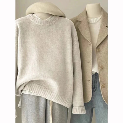 Pull en grosse maille pour femme, col rond, manches longues