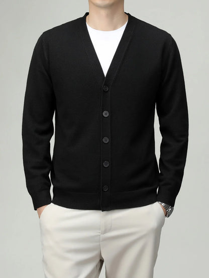 Herren Strickjacke V-Ausschnitt Knopfleiste Cardigan Langarm Rippbündchen