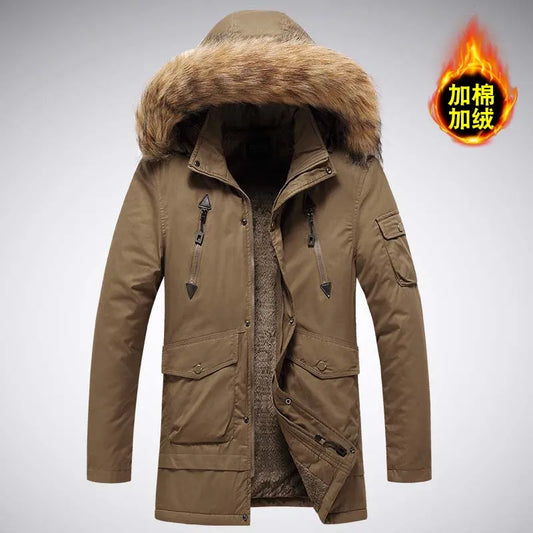 Herren Winterparka mit Kapuze und Fellimitat, Warme gefütterte Jacke