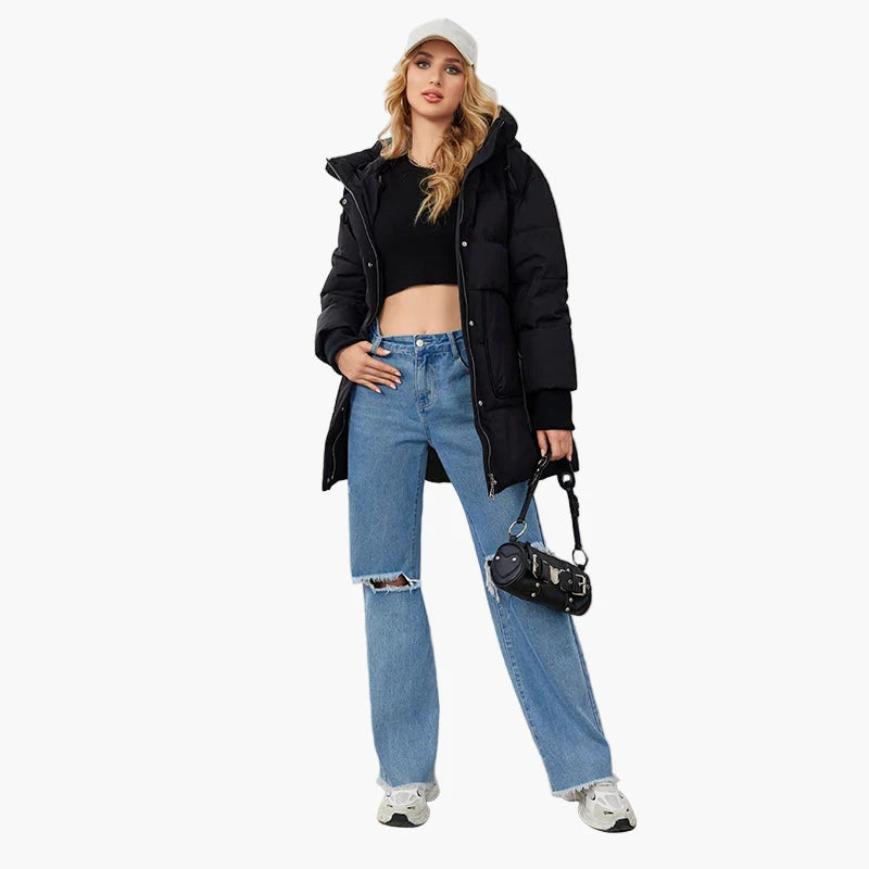 Giacca invernale trapuntata da donna con cappuccio – Look da città alla moda per giornate fredde