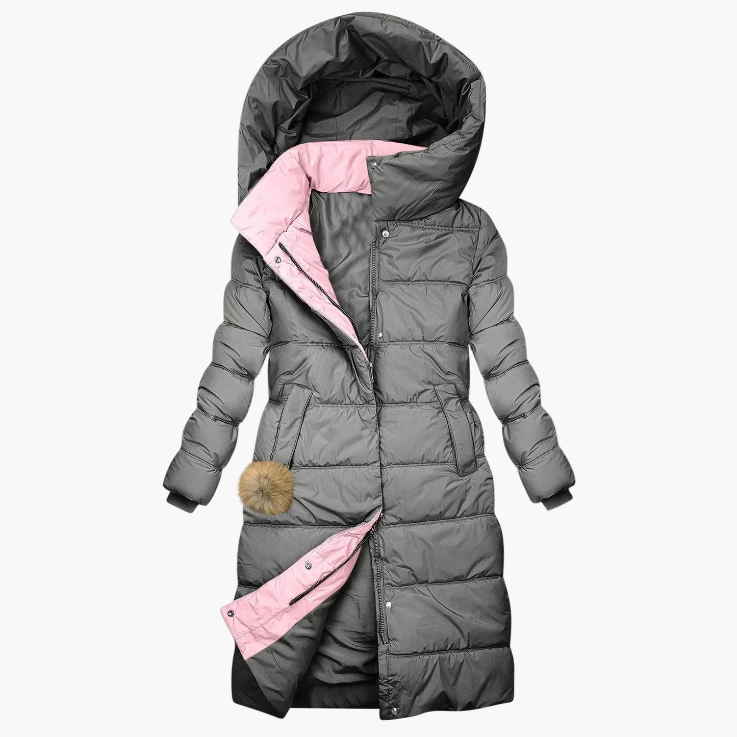 Dames lange winter doorgestikte jas met capuchon – Elegante outdoor winterjas voor dagelijks gebruik en vrije tijd