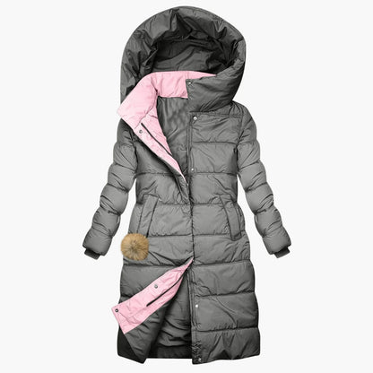 Dames lange winter doorgestikte jas met capuchon – Elegante outdoor winterjas voor dagelijks gebruik en vrije tijd