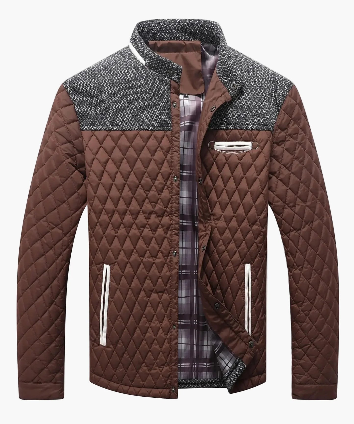 Doudoune matelassée homme bomber casual avec doublure à carreaux – veste de loisirs tendance pour le quotidien et le bureau