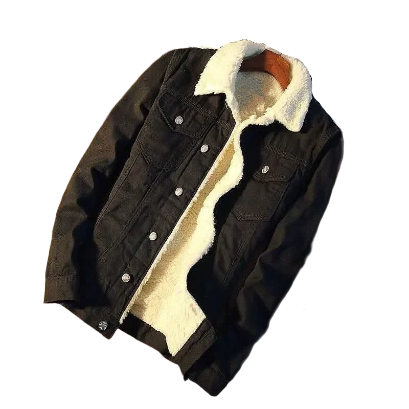 Chaqueta vaquera de ocio para hombre estilo piel de cordero – Chaqueta de transición a la moda para día a día y salidas