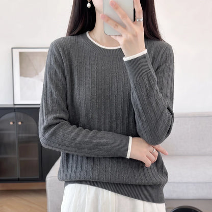 Damen Pullover Langarm Rundhals Feinstrick