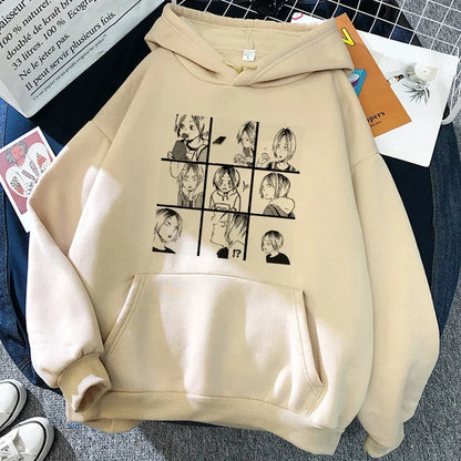 Felpa unisex con cappuccio e stampa anime - beige chiaro "Karasuno Volleyball Club"