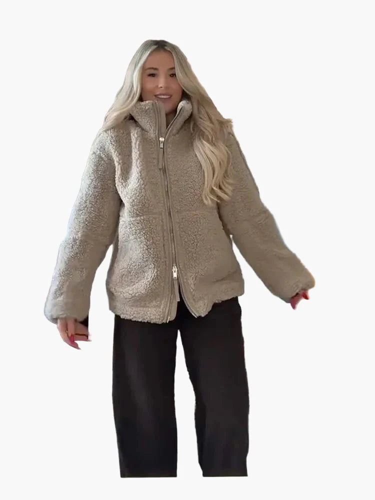 Damen Teddyjacke im Oversized-Look – Trendige Übergangsjacke für Herbst & Winter