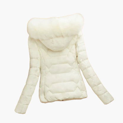 Dames winter gewatteerd jack met capuchon en bontkraag – Modieuze outdoor mantel