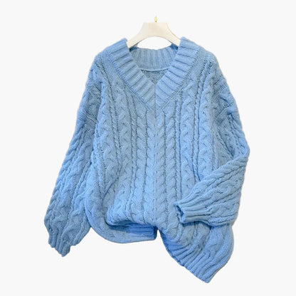 Jersey de punto para mujer con patrón de trenzas y escote en V – Look casual de otoño-invierno