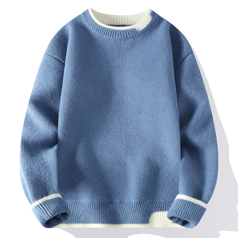 Maglione unisex a girocollo bicolore dall'aspetto lavorato a maglia