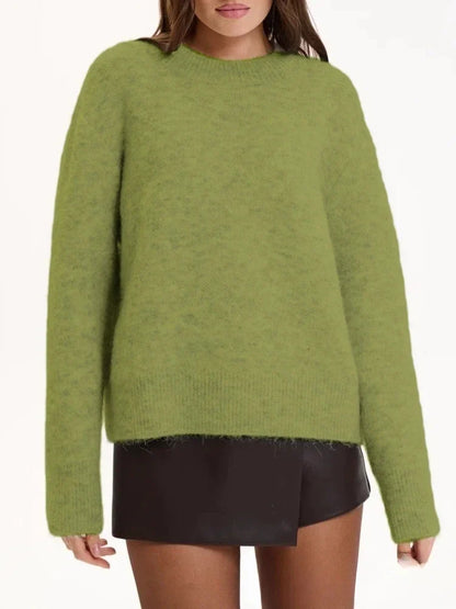 Damen Pullover weich Rundhalsausschnitt langärmlig