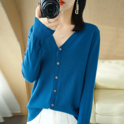 Damen Strickjacke V-Ausschnitt Knopfleiste Langarm Cardigan