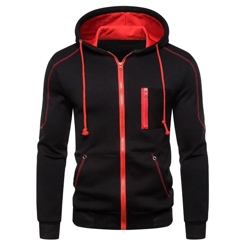 Herren Kapuzenjacke mit Reißverschluss, Kontrastfarben und Brusttasche