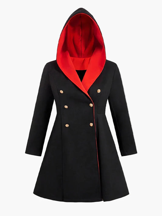 Manteau à capuche pour femme à double boutonnage, style vintage, automne-hiver, grande taille, look élégant