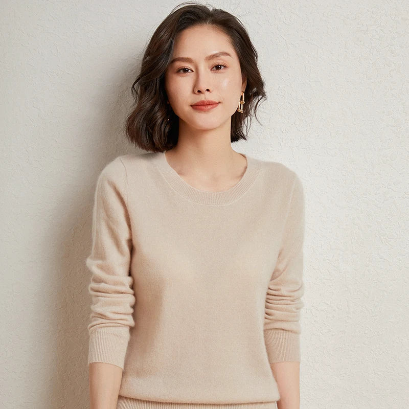 Pullover da donna in maglia, a girocollo, a maniche lunghe, in materiale morbido
