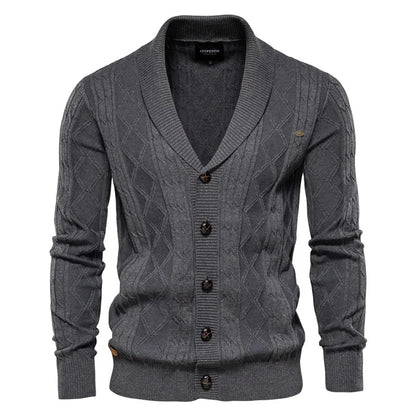 Cardigan da uomo in maglia con collo a scialle e motivo a rombi, abbottonatura e maniche lunghe
