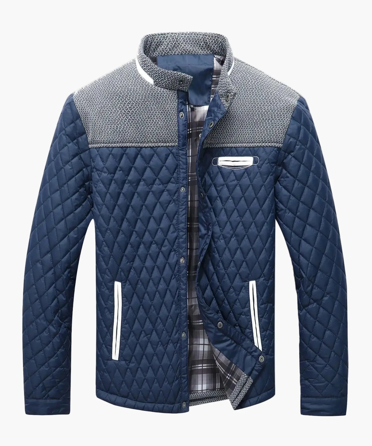Doudoune matelassée homme bomber casual avec doublure à carreaux – veste de loisirs tendance pour le quotidien et le bureau