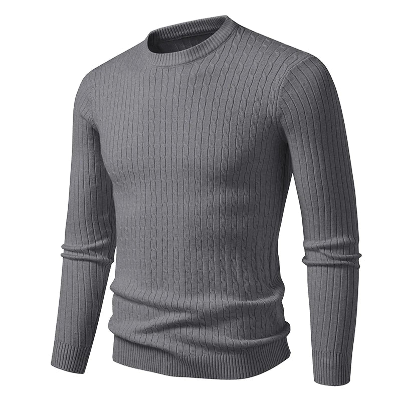 Herren Pullover Rundhals Zopfmuster Langarm Strickpullover